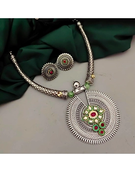 Vaani German Silver Tribal Hasli Necklace Earrings Set