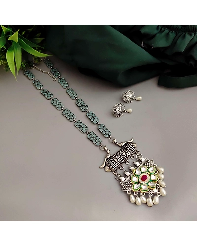Aadrika Long Oxidised Long Necklace Earrings Set-2