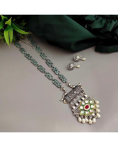 Aadrika Long Oxidised Long Necklace Earrings Set-3