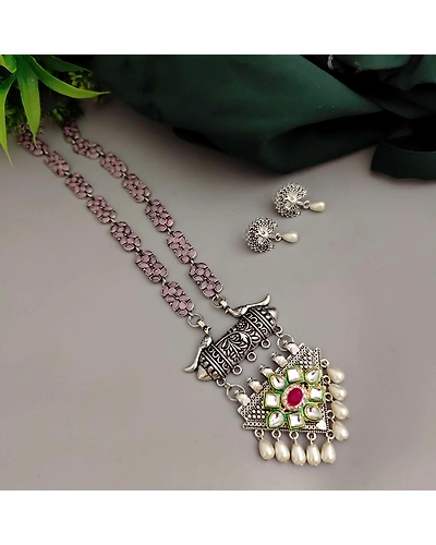 Aadrika Long Oxidised Long Necklace Earrings Set-4