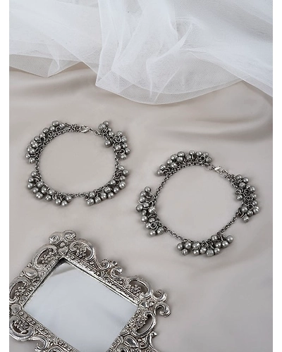 Nazreen Oxidised Ghungroo Anklets-12670129