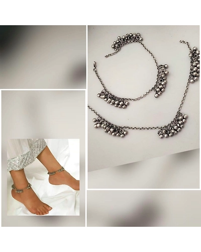 Nazreen Oxidised Ghungroo Anklets-1