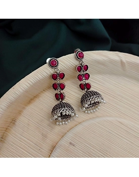 Ruhi Handcrafted Deep Red Jhumki Earrings