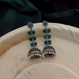 Gonasika Ruhi Handcrafted Green Jhumki Earrings