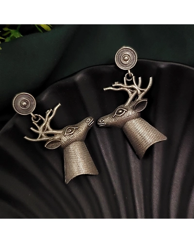 Silver Replica Deer Earrings-12670077