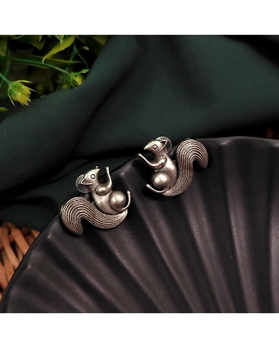 Silver Replica Squirrel Stud Earrings-12670071