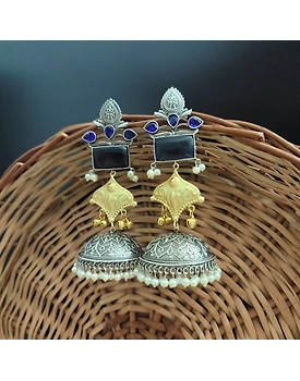SHANAYA Silver Replica Two tone Jhumka Earrings