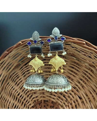SHANAYA Silver Replica Two tone Jhumka Earrings-12670015