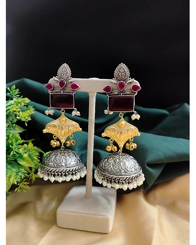 SHANAYA Silver Replica Two tone Jhumka Earrings-1