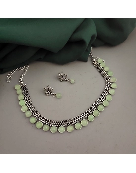 Oxidised beads Choker Necklace Earrings Set