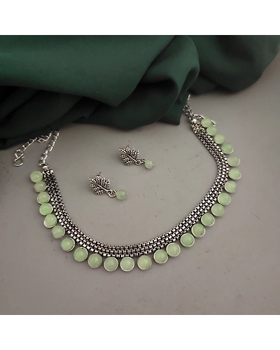 Oxidised beads Choker Necklace Earrings Set-12670391