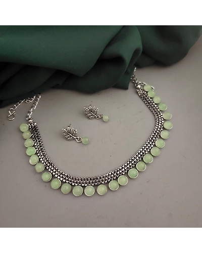 Oxidised beads Choker Necklace Earrings Set-1