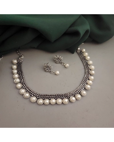 Oxidised beads Choker Necklace Earrings Set-2