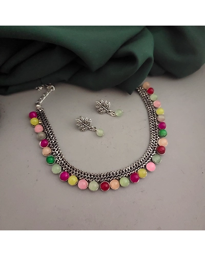 Oxidised beads Choker Necklace Earrings Set-3