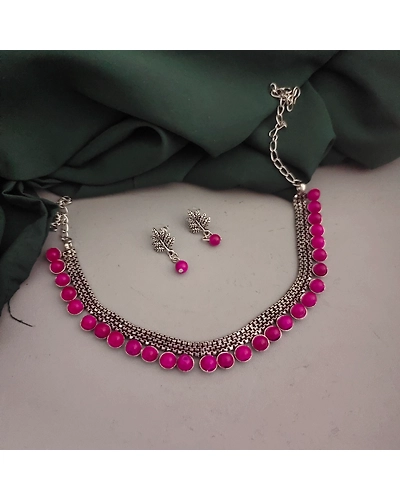 Oxidised beads Choker Necklace Earrings Set-4