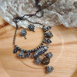 Gonasika Mannat long Oxidized Necklace Earrings Set