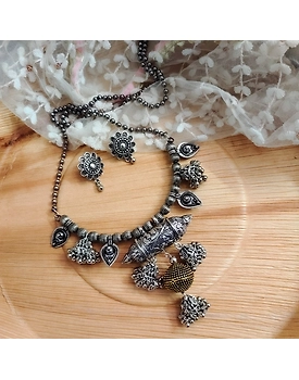 Mannat long Oxidized Necklace Earrings Set