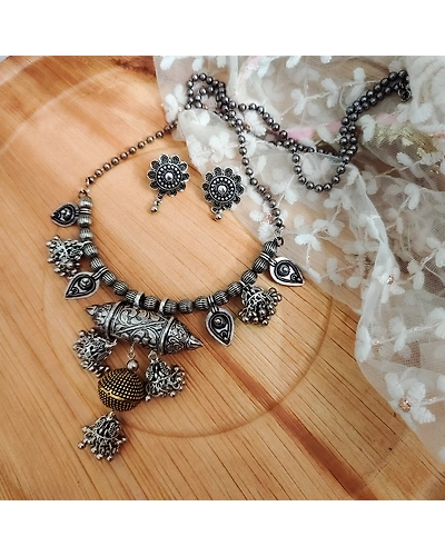 Mannat long Oxidized Necklace Earrings Set-2