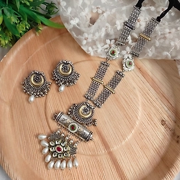 Gonasika SARMAYA Oxidised long Fusion Necklace Earrings Set
