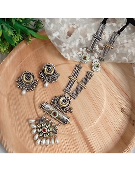 SARMAYA Oxidised long Fusion Necklace Earrings Set