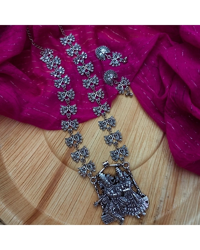 Radha Krishna Long Necklace Earrings Set-12670521