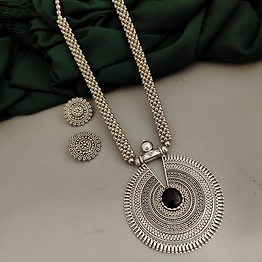 Gonasika Oxidised Long Ghungroo Necklace Earrings Set