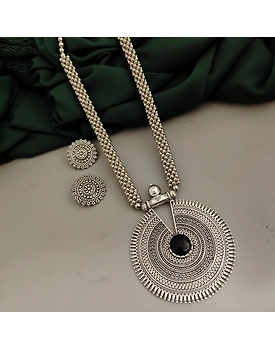 Oxidised Long Ghungroo Necklace Earrings Set