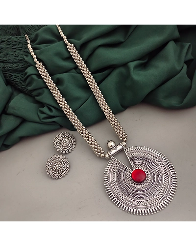Oxidised Long Ghungroo Necklace Earrings Set-2