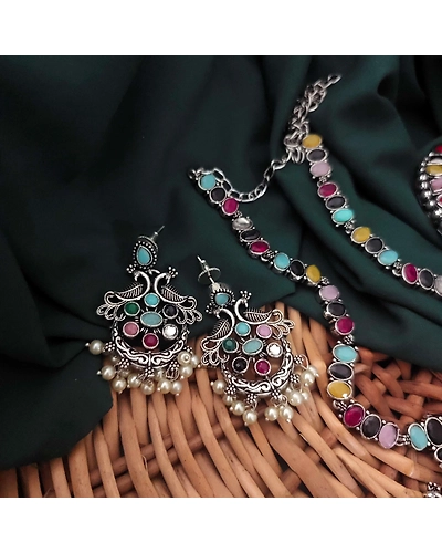 Multicolor necklace earrings set with Bangles Pair-1