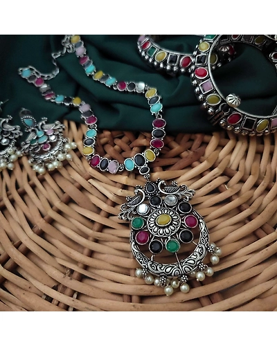 Multicolor necklace earrings set with Bangles Pair-2