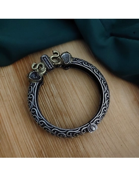Oxidised Two tone Elephant Silver Replica Bangle