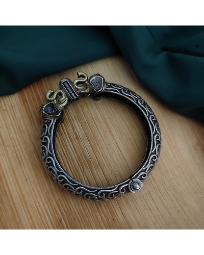 Oxidised Two tone Elephant Silver Replica Bangle-1
