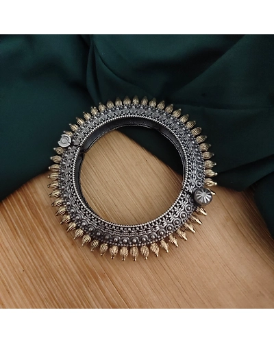 Oxidised Two tone Silver Replica Bangle-12670503