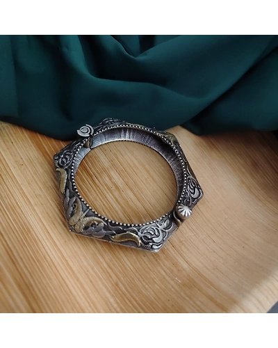 Oxidised Two tone Silver Replica Bangle-3