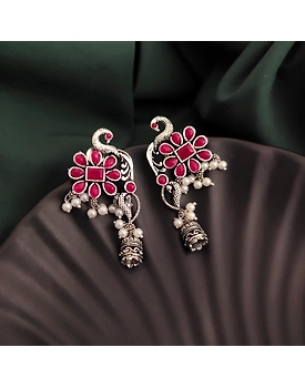 Oxidised Peacock Jhumki Earrings