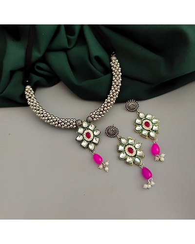 Oxidised Ghungroo Fusion Necklace Earrings Set-2