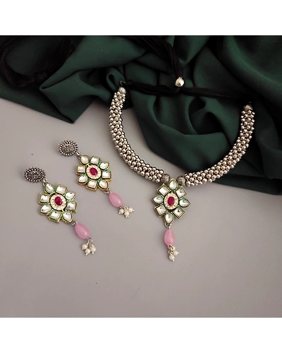 Oxidised Ghungroo Fusion Necklace Earrings Set-1