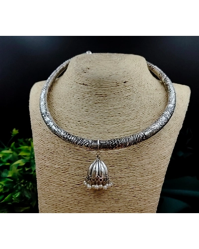 Oxidsed Jhumki Hasli Necklace-12670497