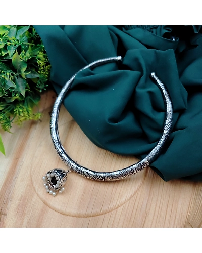 Oxidsed Jhumki Hasli Necklace-1