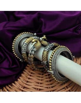 Silver Lookalike Two tone Bangles Set of 5 pc