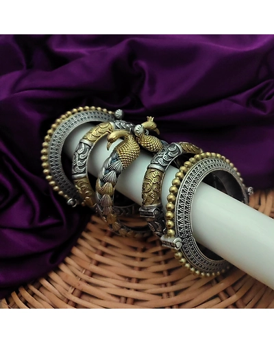 Silver Lookalike Two tone Bangles Set of 5 pc-2