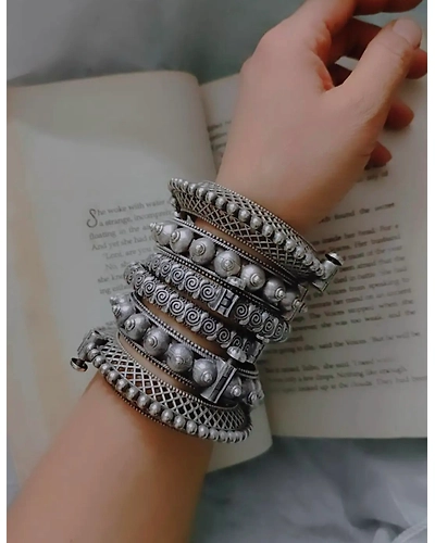 Silver replica Bangles Set of 6 pc-2