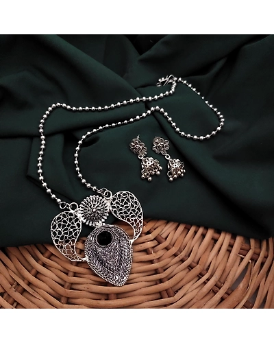 Oxidised Chain Necklace Earrings Set-2