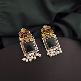 gonasika silver replica two tone rose earrings