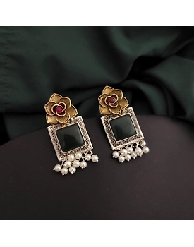 Silver Replica Two tone Rose Earrings