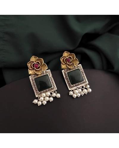 Silver Replica Two tone Rose Earrings-12670469