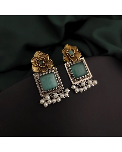 Silver Replica Two tone Rose Earrings-1