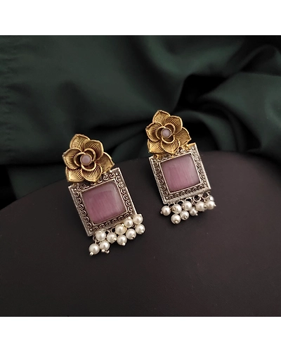 Silver Replica Two tone Rose Earrings-2