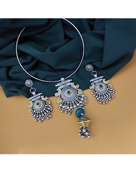 Oxidised Two Tone Hasli Necklace Earrings Set