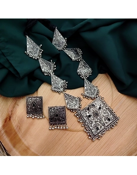 Oxidised Necklace Earrings Set